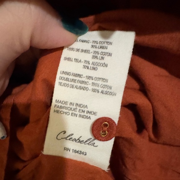 NEW Cleobella Tana Mini Dress Bubble Sleeve Brick Red Cotton Linen XS NWT - Picture 8 of 8